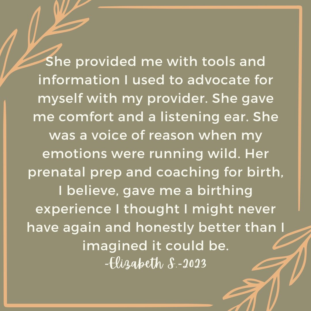 I had the privilege to first work with Elizabeth as postpartum doula with her second, and then again as her birth doula with her third!